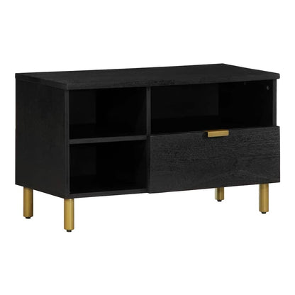 vidaXL TV Cabinet Black Engineered Wood with gold legs and open shelving