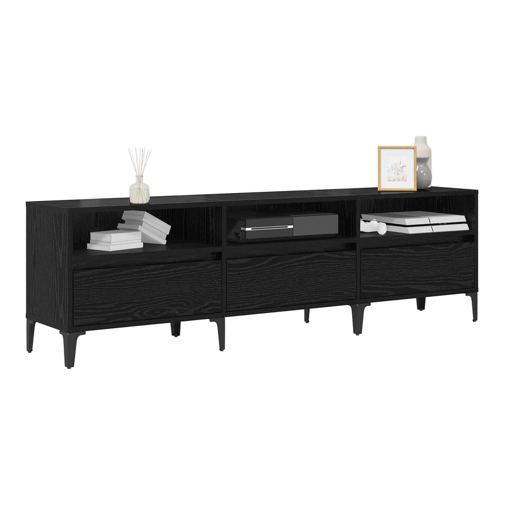 The black oak TV cabinet with media console and storage drawers
