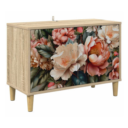 TV cabinet with floral printed doors and wooden legs