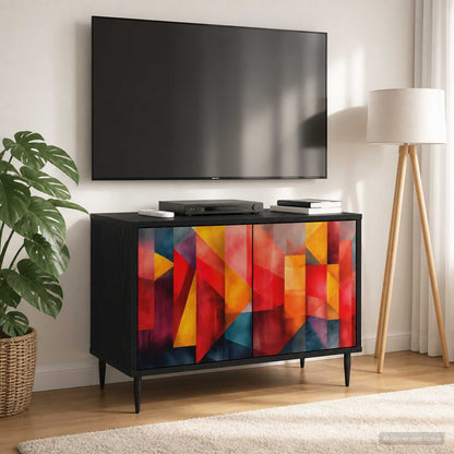 vidaXL TV Cabinet HEESCH Black Oak Engineered Wood placed in a living room with a television on top