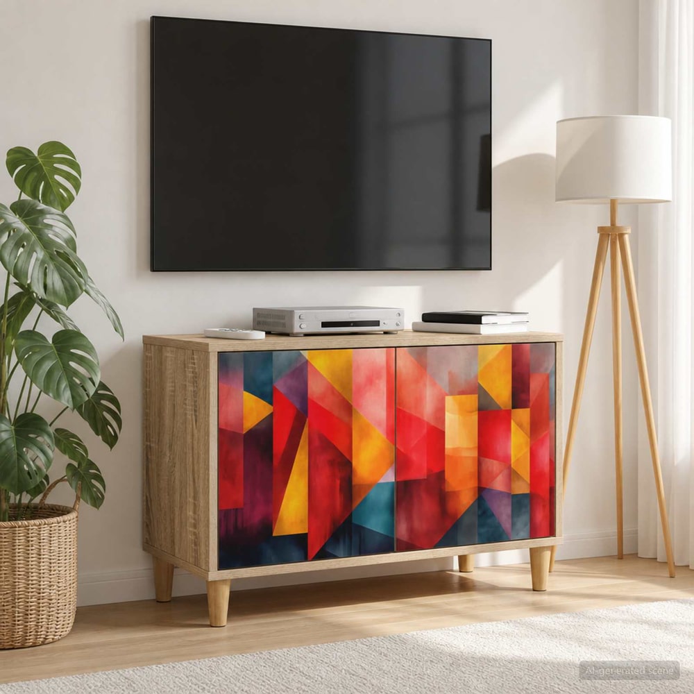vidaXL TV Cabinet HEESCH Sonoma Engineered Wood with a colourful geometric front