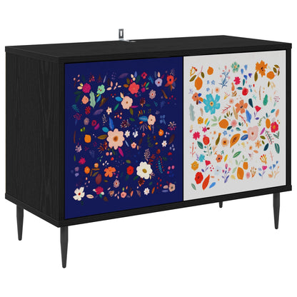 The TV cabinet with two doors, each decorated with a floral pattern