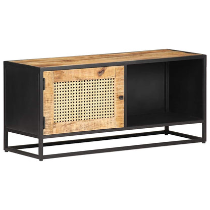 TV Cabinet Rough Mango Wood and Natural Cane shown from a high angle