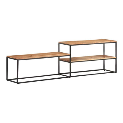 TV Cabinet Solid Acacia Wood with a metal frame and two shelves