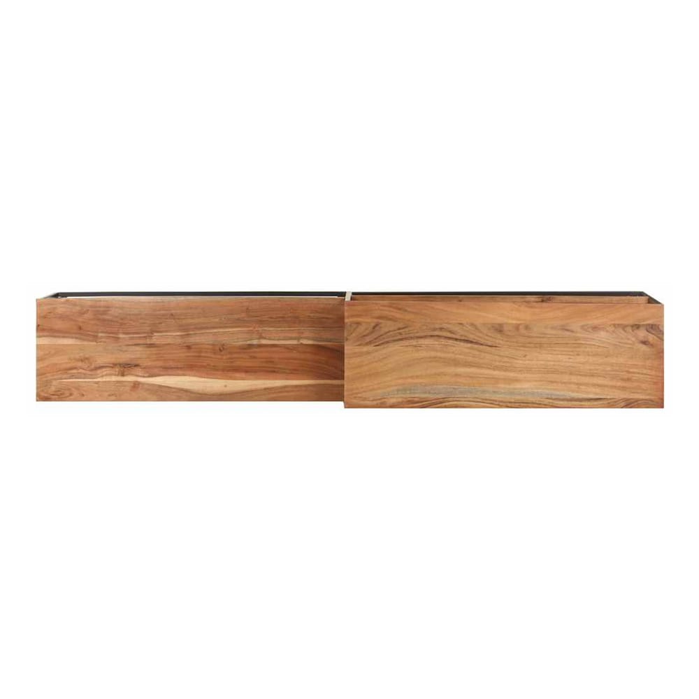 Close-up of the natural wood grain on the two sections of the TV cabinet