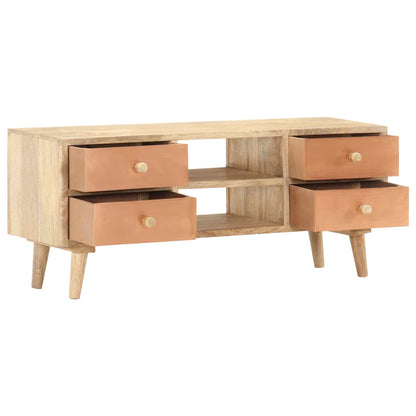 TV Cabinet Solid Mango Wood, the TV stand with all four drawers pulled out to reveal the storage space inside