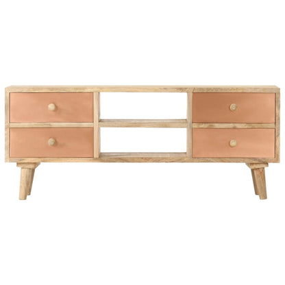 TV Cabinet Solid Mango Wood, the entertainment centre viewed directly from the front showing its symmetrical design