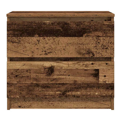 Close up of the distressed wood effect on the front of the TV cabinet