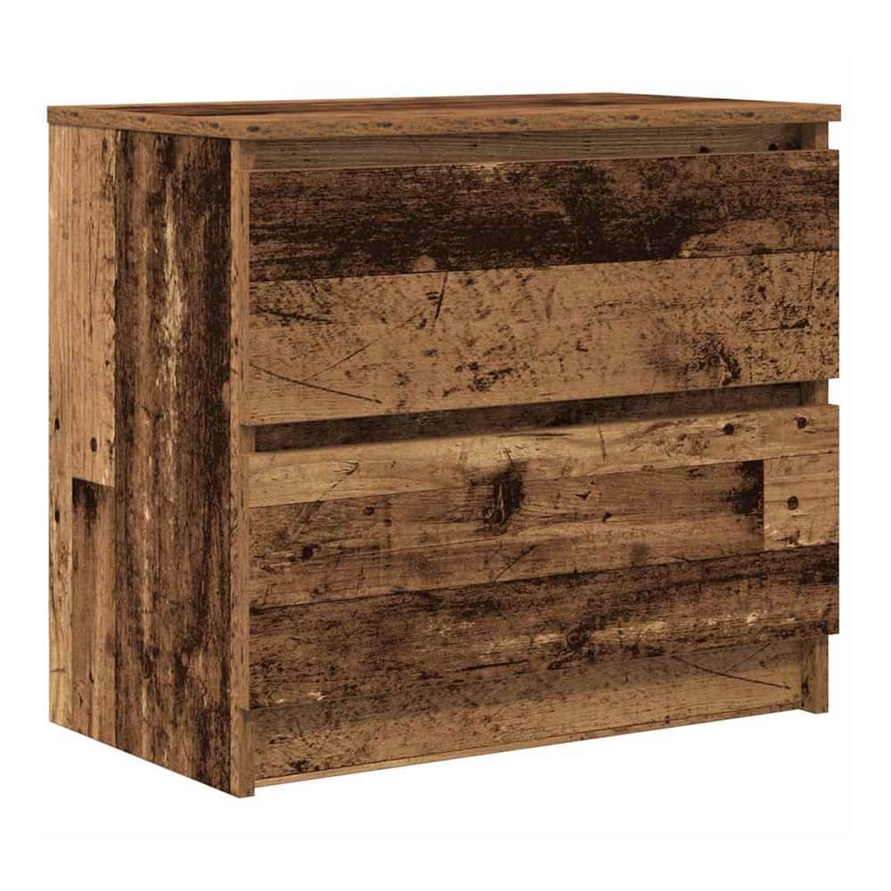 Close up of the rustic wood grain texture on the side of the TV cabinet