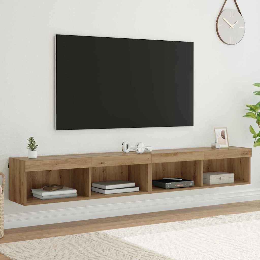 TV Cabinet Set with LED Lights 100x30x30 cm 2 Width 100 cm Artisan oak