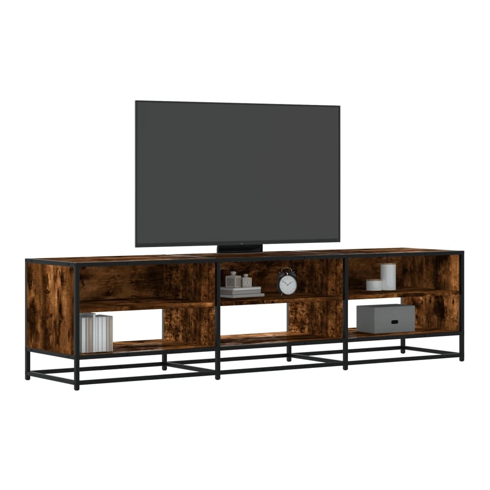vidaXL TV Cabinet Smoked Oak Engineered Wood with a television on top and shelves below