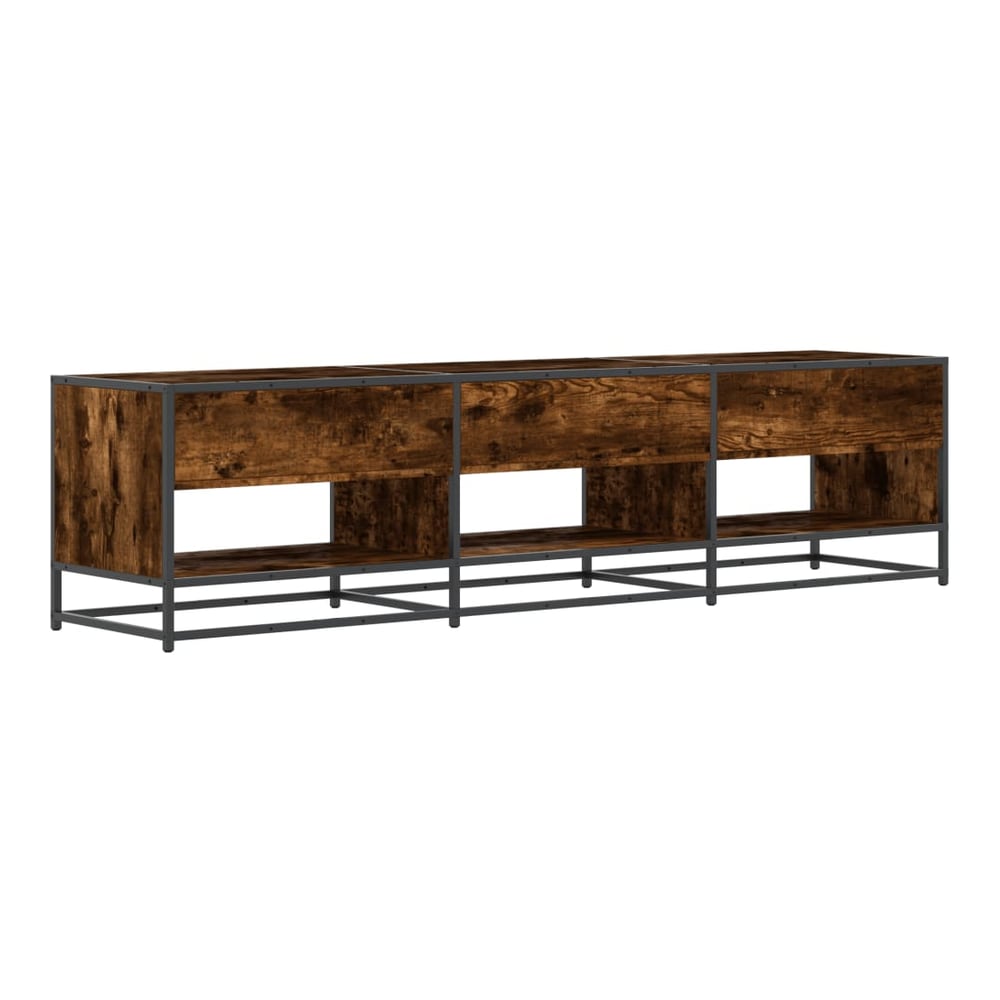 Side view of the smoked oak TV cabinet with open shelving