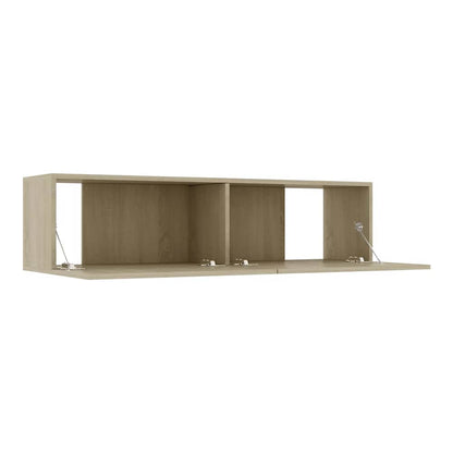 The cabinet is open with its doors hanging down showing the interior