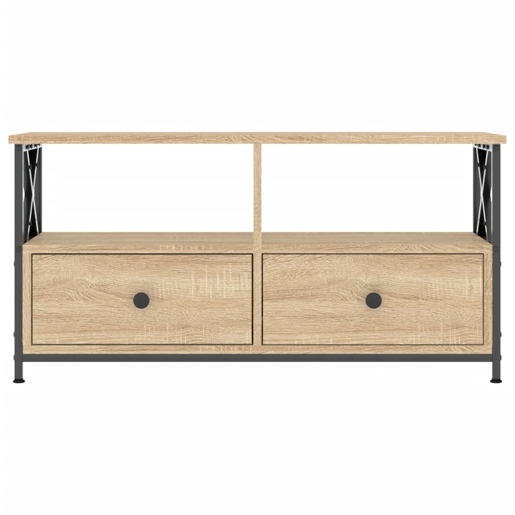 The TV cabinet with two drawers and an open shelf, showing its full width