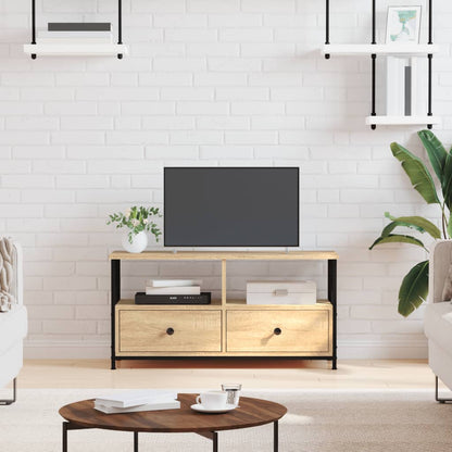 vidaXL TV Cabinet Sonoma Oak Engineered Wood&Iron in a living room with a TV on top