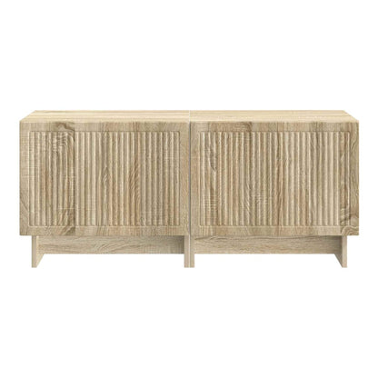 A front view of the TV cabinet with its doors closed, showing the ribbed texture
