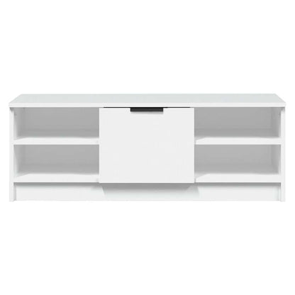 the white engineered wood TV cabinet from the front with a central drawer