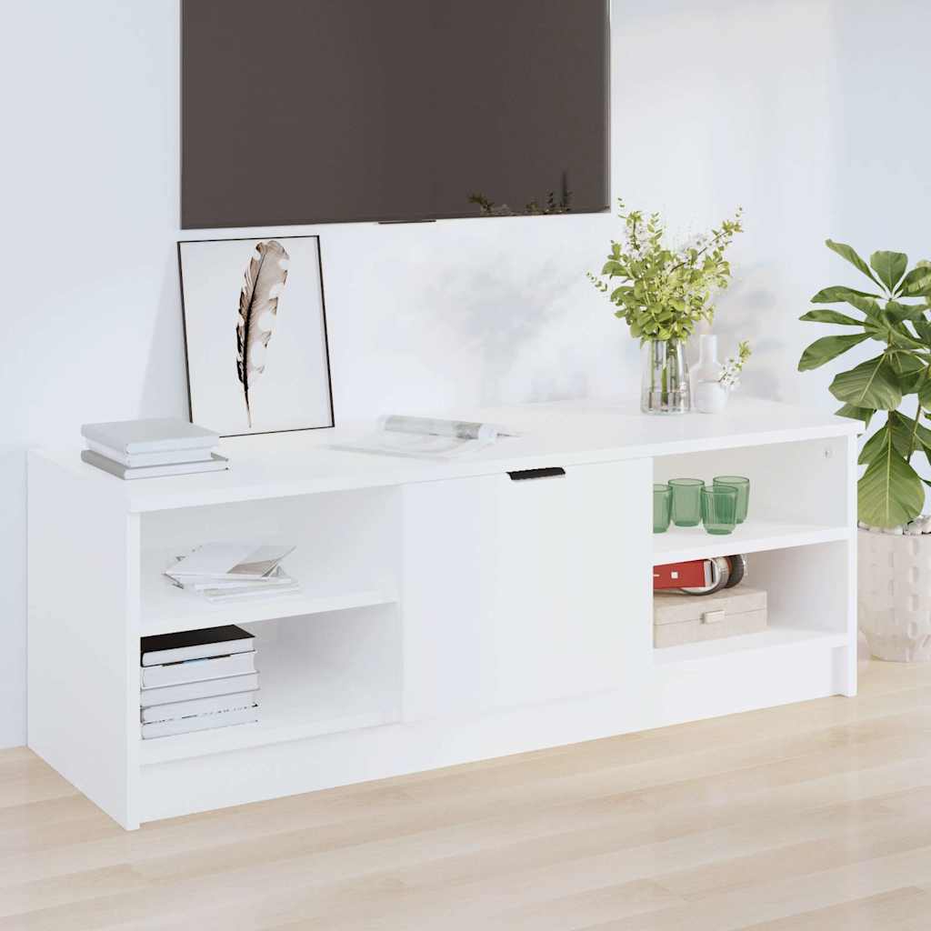 vidaXL TV Cabinet White Engineered Wood in a living room setting with a TV on top