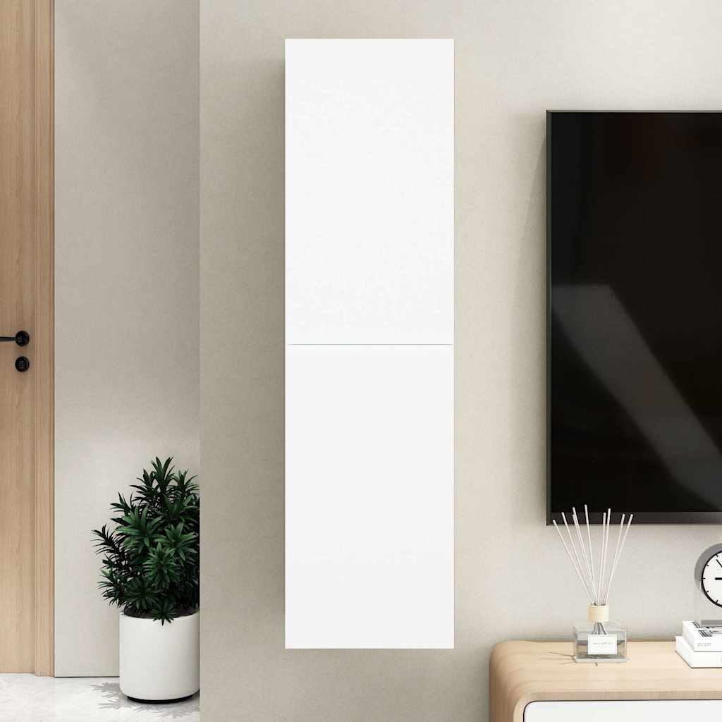 TV Cabinet White Engineered Wood mounted on a wall in a modern living room setting