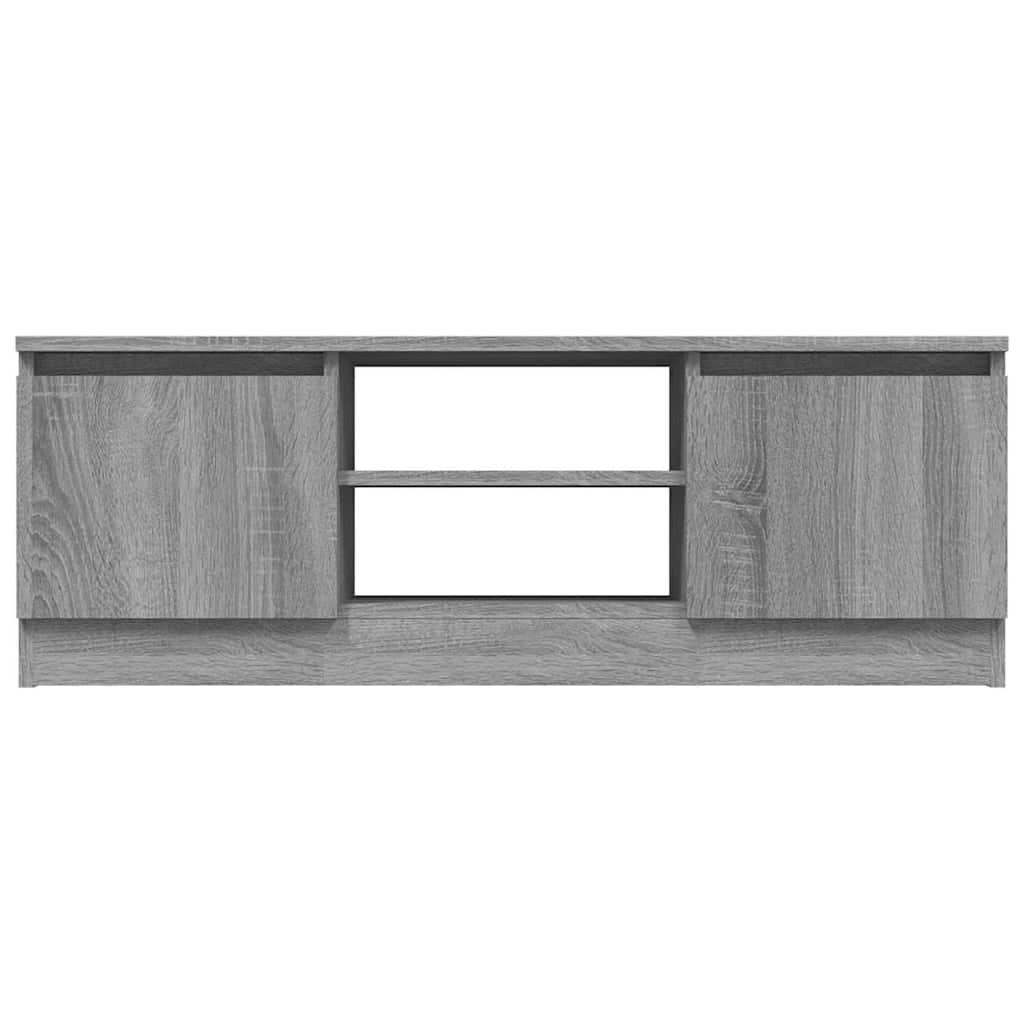 grey sonoma wood effect TV stand with two open shelves and two closed doors