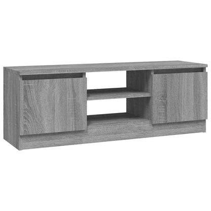 grey sonoma wood effect TV stand with two open shelves and two doors