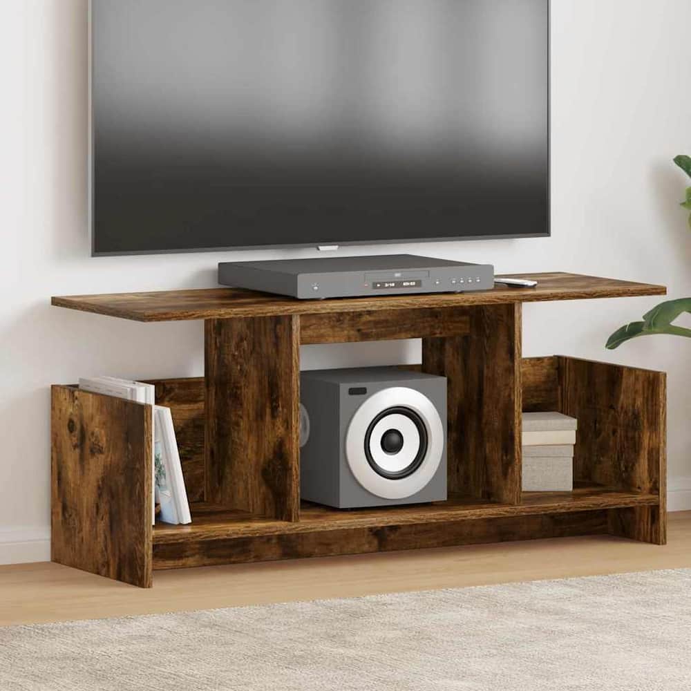 vidaXL TV Stand Smoked Oak Engineered Wood with open shelving and a large top surface