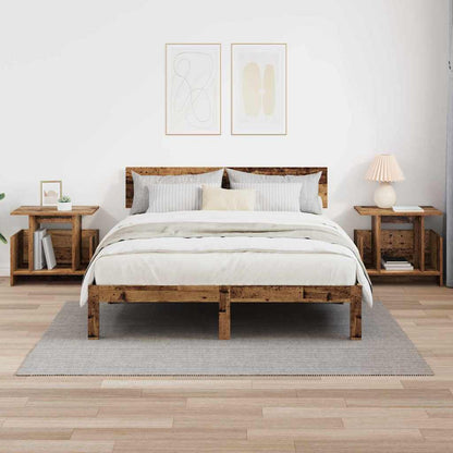 The TV stands used as bedside tables on either side of a wooden bed frame