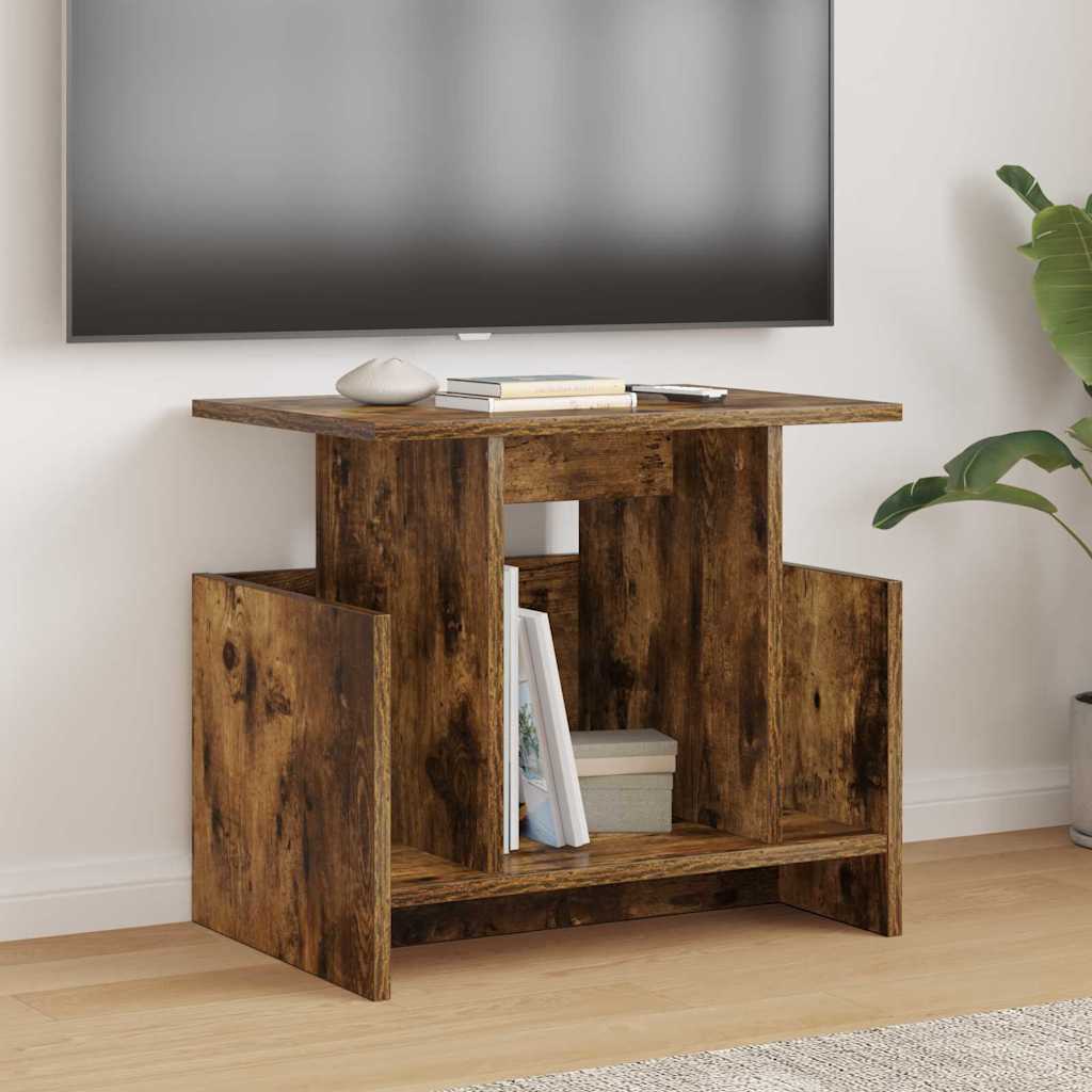 vidaXL TV Stand 2 pcs Smoked Oak Engineered Wood shown with a TV on top and books inside