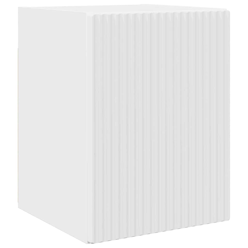 A single white wall cabinet with a ribbed front