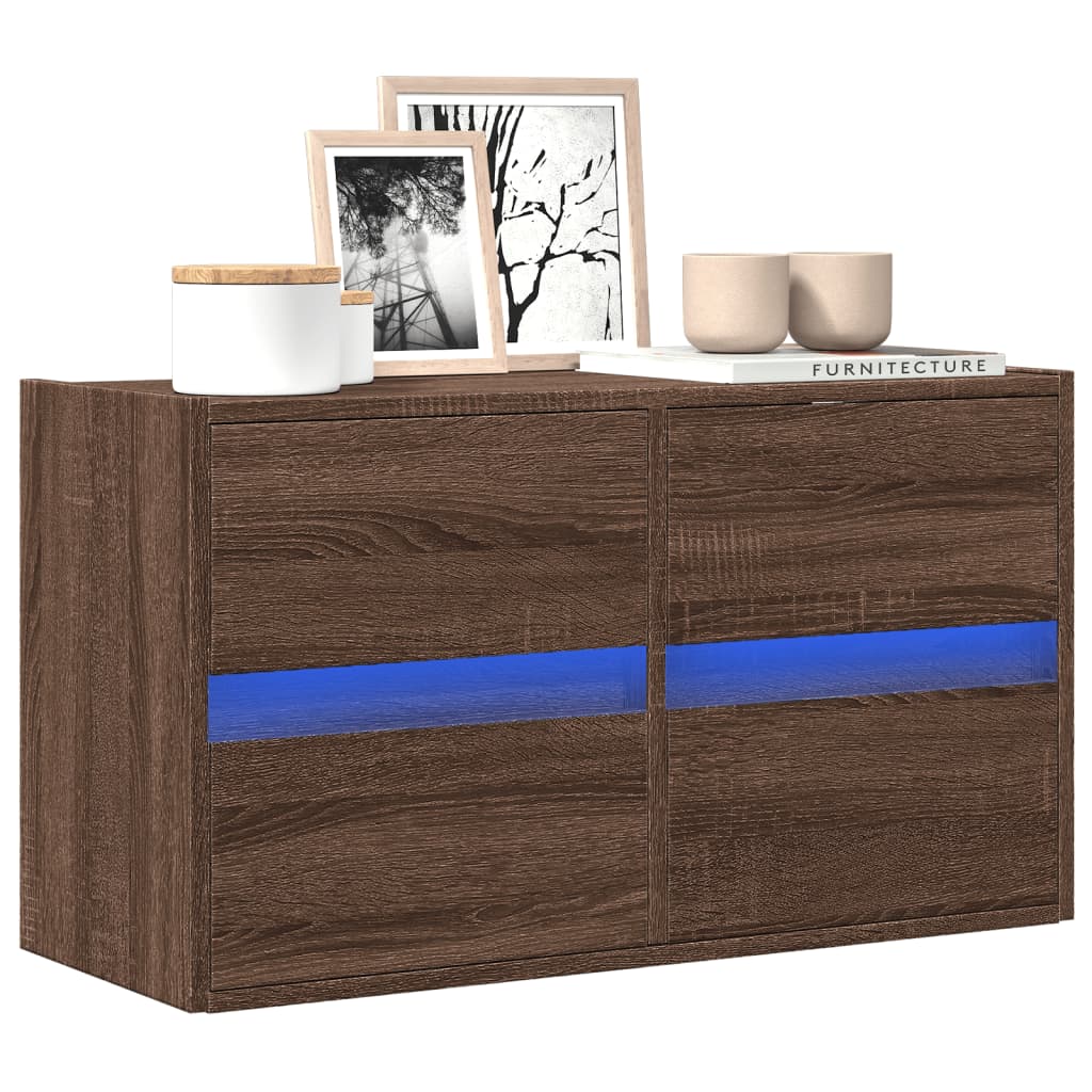 TV Wall Cabinet with LED Lights 80x31x45 cm 1 Width 80 cm Brown oak