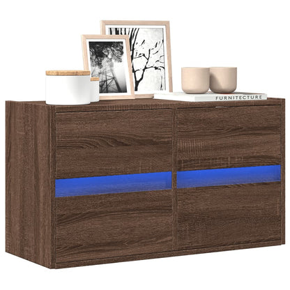 TV Wall Cabinet with LED Lights 80x31x45 cm 1 Width 80 cm Brown oak