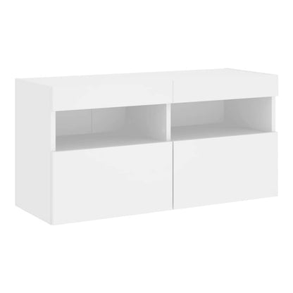 A white wall mounted cabinet with two drawers and two open compartments