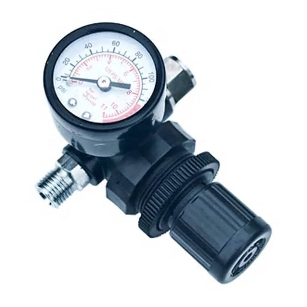 Two HVLP Spray Guns, the black air pressure gauge with a circular dial for the paint sprayers