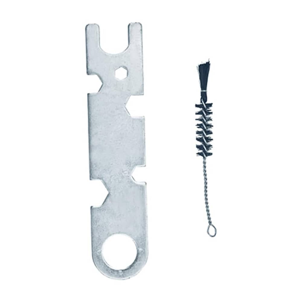 Two HVLP Spray Guns, the metal spanner tool and the small cleaning brush included with the paint sprayers