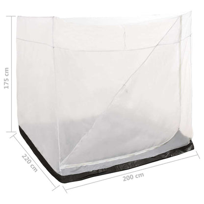 The inner tent with overlaid dimension lines indicating its height, width and depth