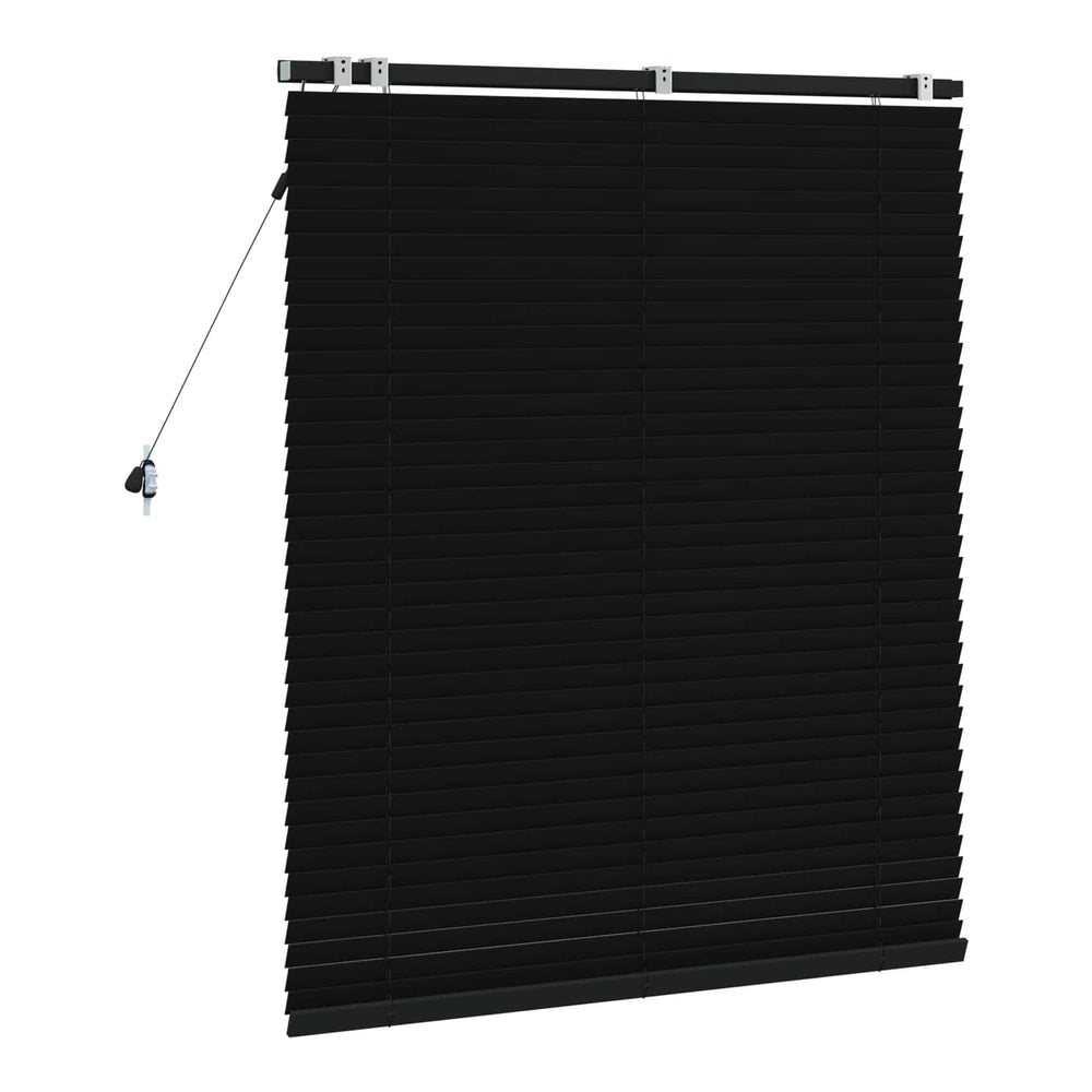 black venetian blind angled to show the side and control mechanism