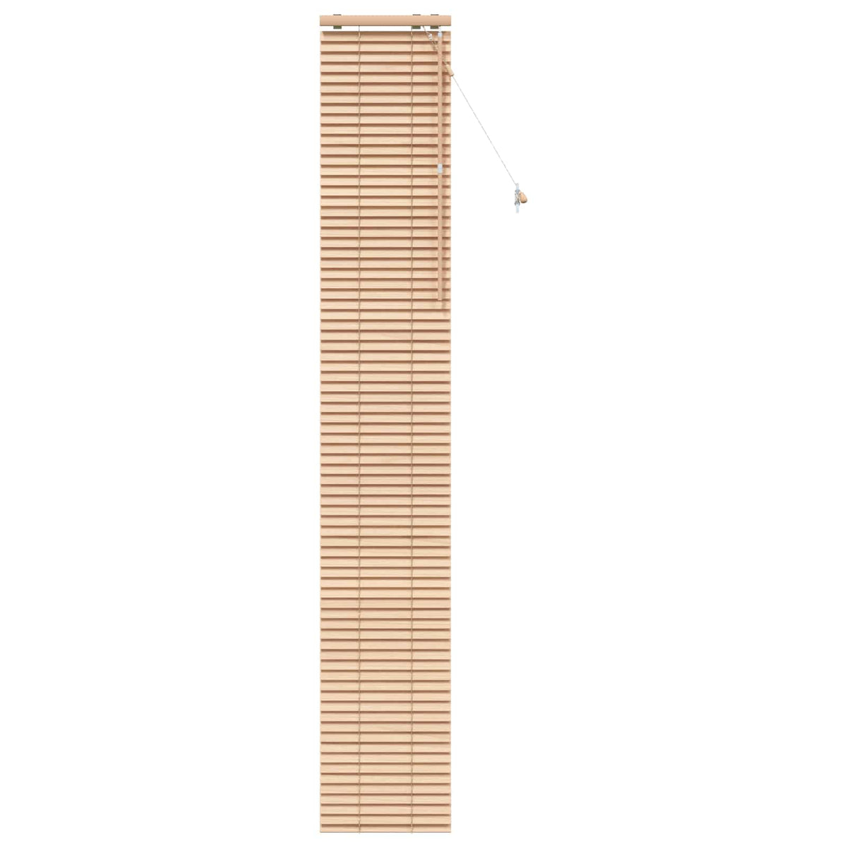 The wooden window blind fully closed to block light from the window