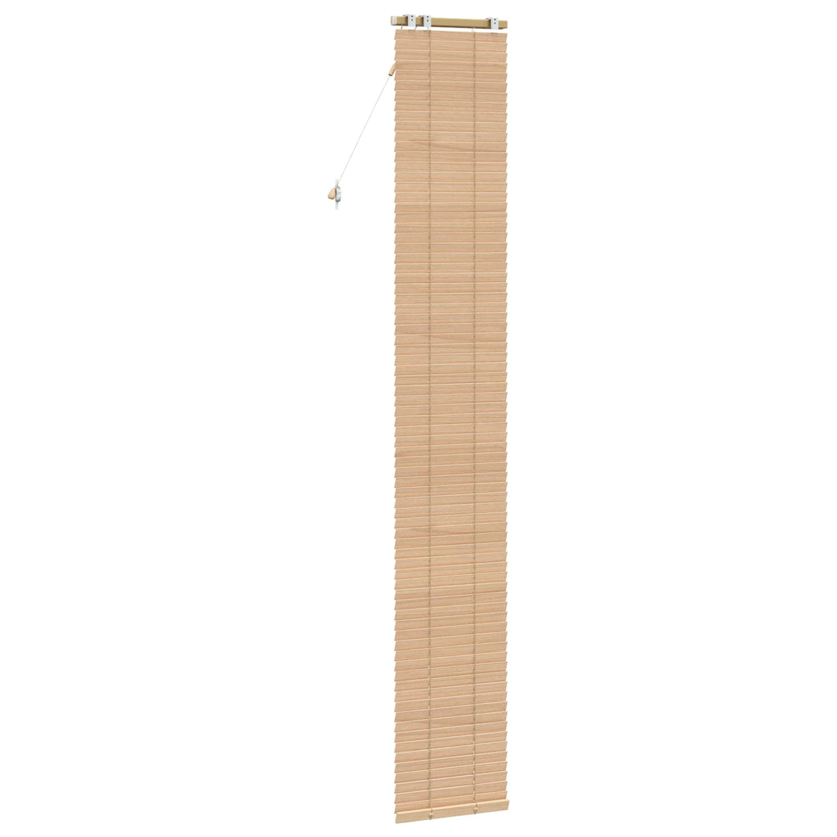 The wooden window blind viewed from the back showing the mounting brackets