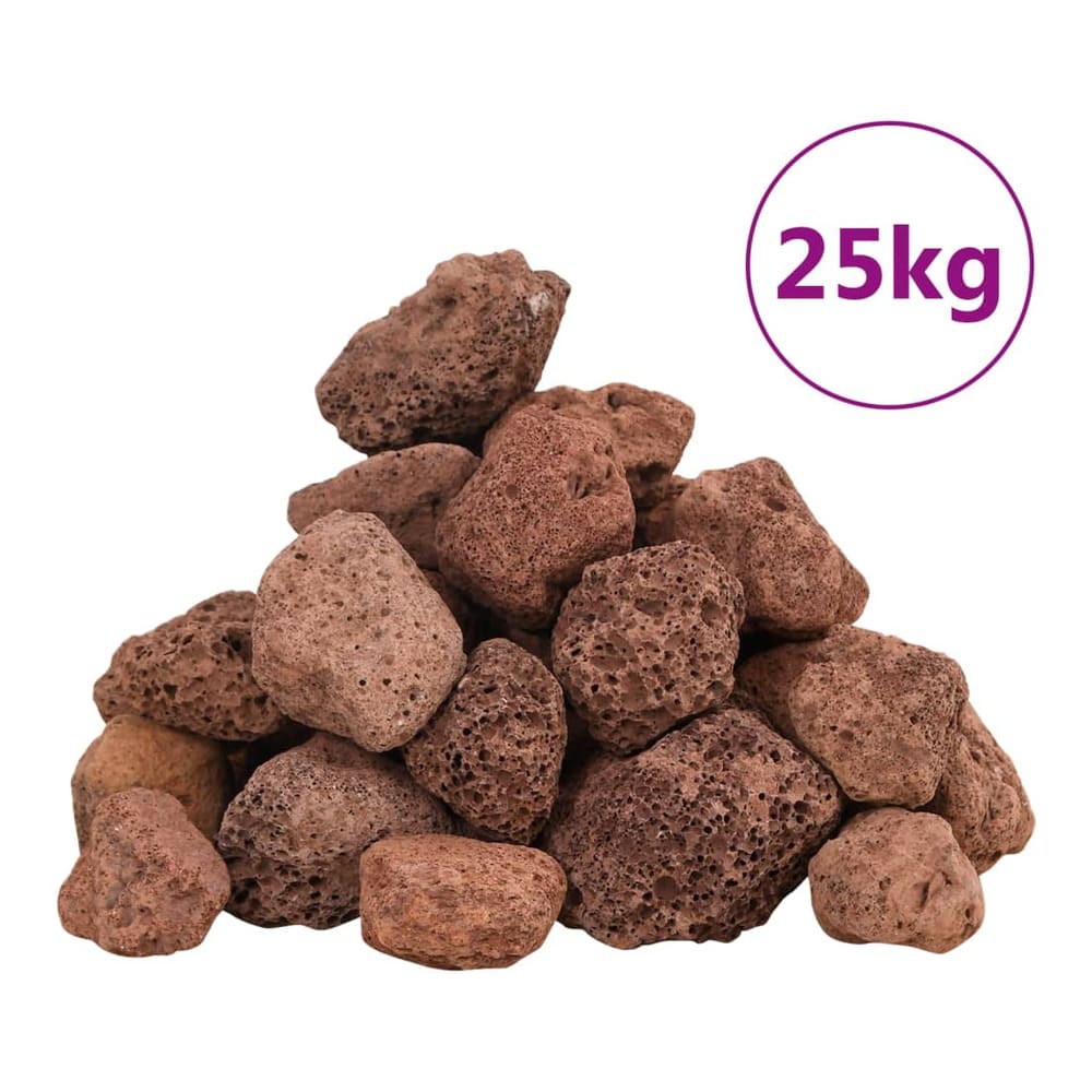 A pile of red volcanic rocks, each about 3-5 cm in size, with a 25kg weight indicator