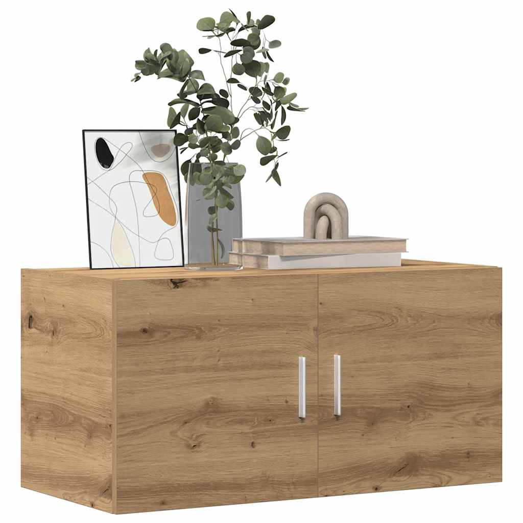 vidaXL Wall Cabinet Artisan Oak Engineered Wood with two doors and silver handles