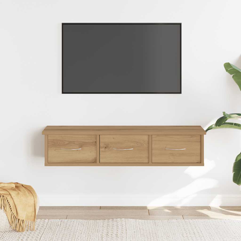 vidaXL Wall Cabinet Artisian Oak Engineered Wood with three drawers mounted on a wall
