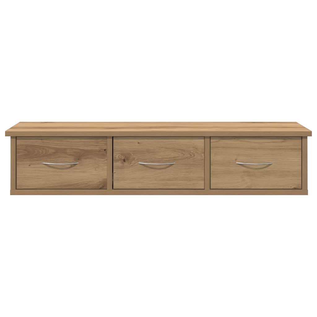 wall mounted cabinet with three drawers, artisian oak engineered wood