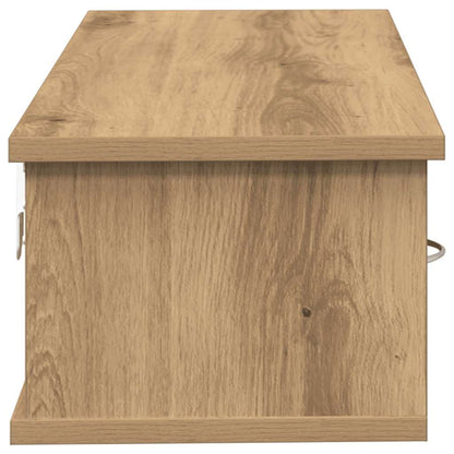 side view of the artisian oak wall cabinet showing its depth
