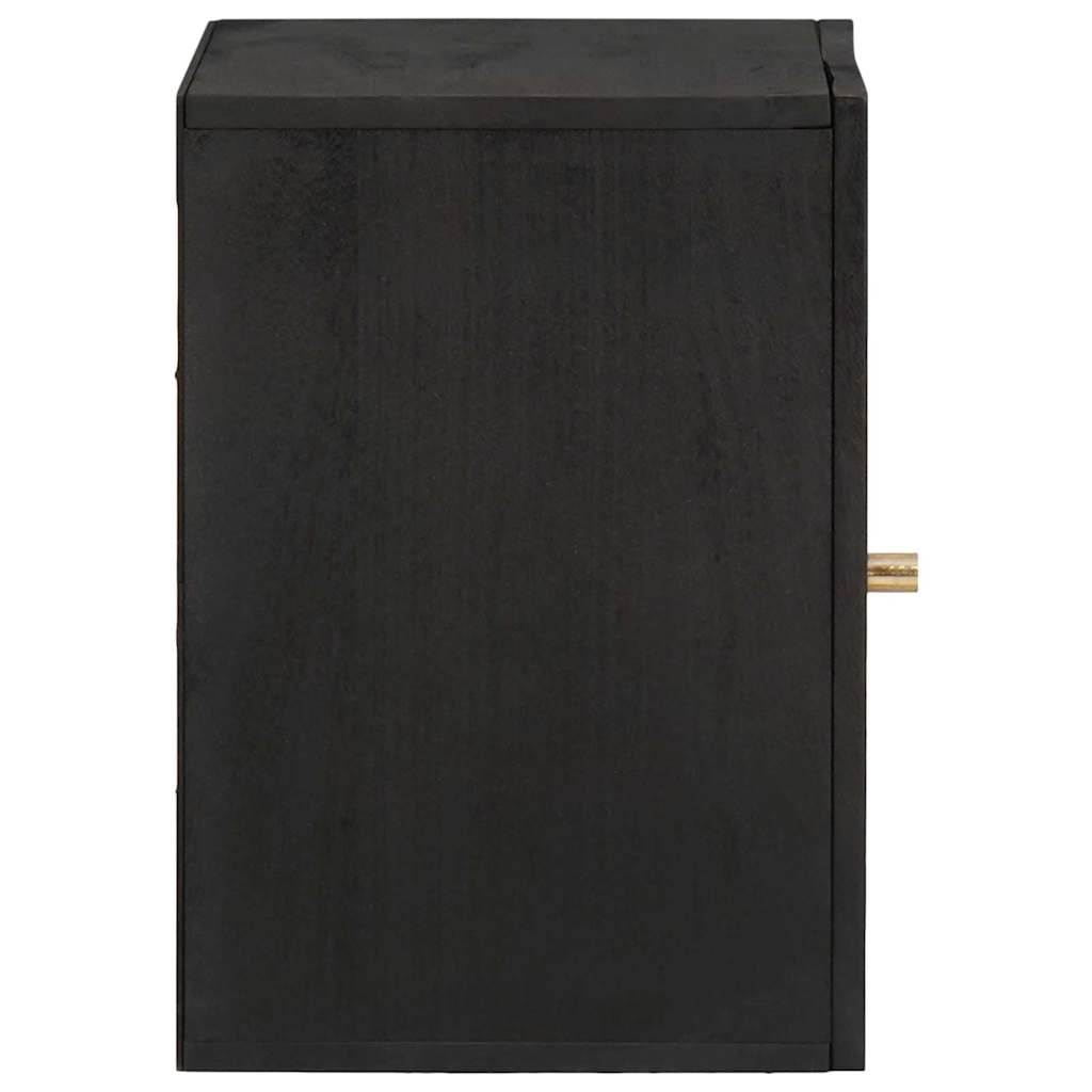 The side of the black wall cabinet showing the plain dark wood finish