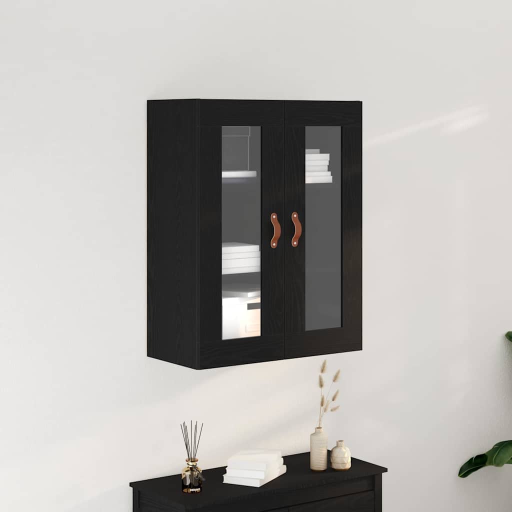 vidaXL Wall Cabinet Black Oak Engineered Wood mounted on a wall above a dresser