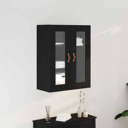 vidaXL Wall Cabinet Black Oak Engineered Wood mounted on a wall above a dresser
