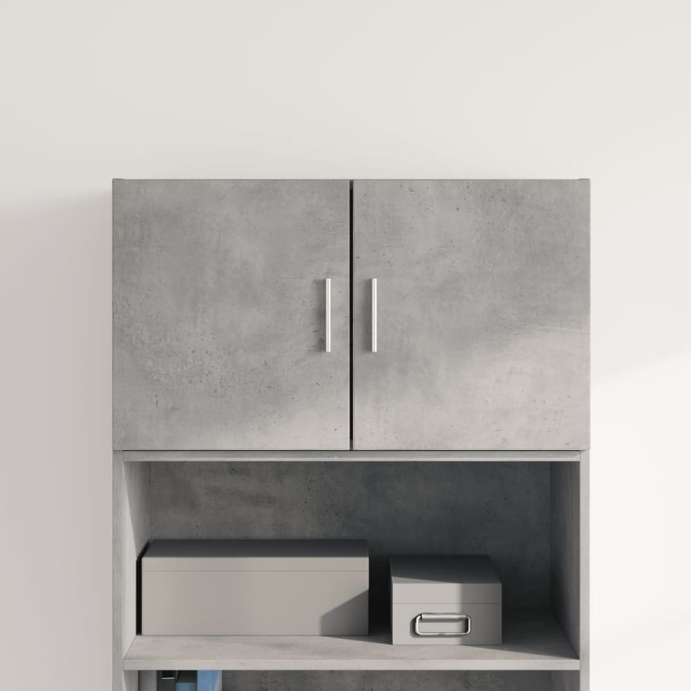vidaXL Wall Cabinet Concrete Grey Engineered Wood with two doors and silver handles