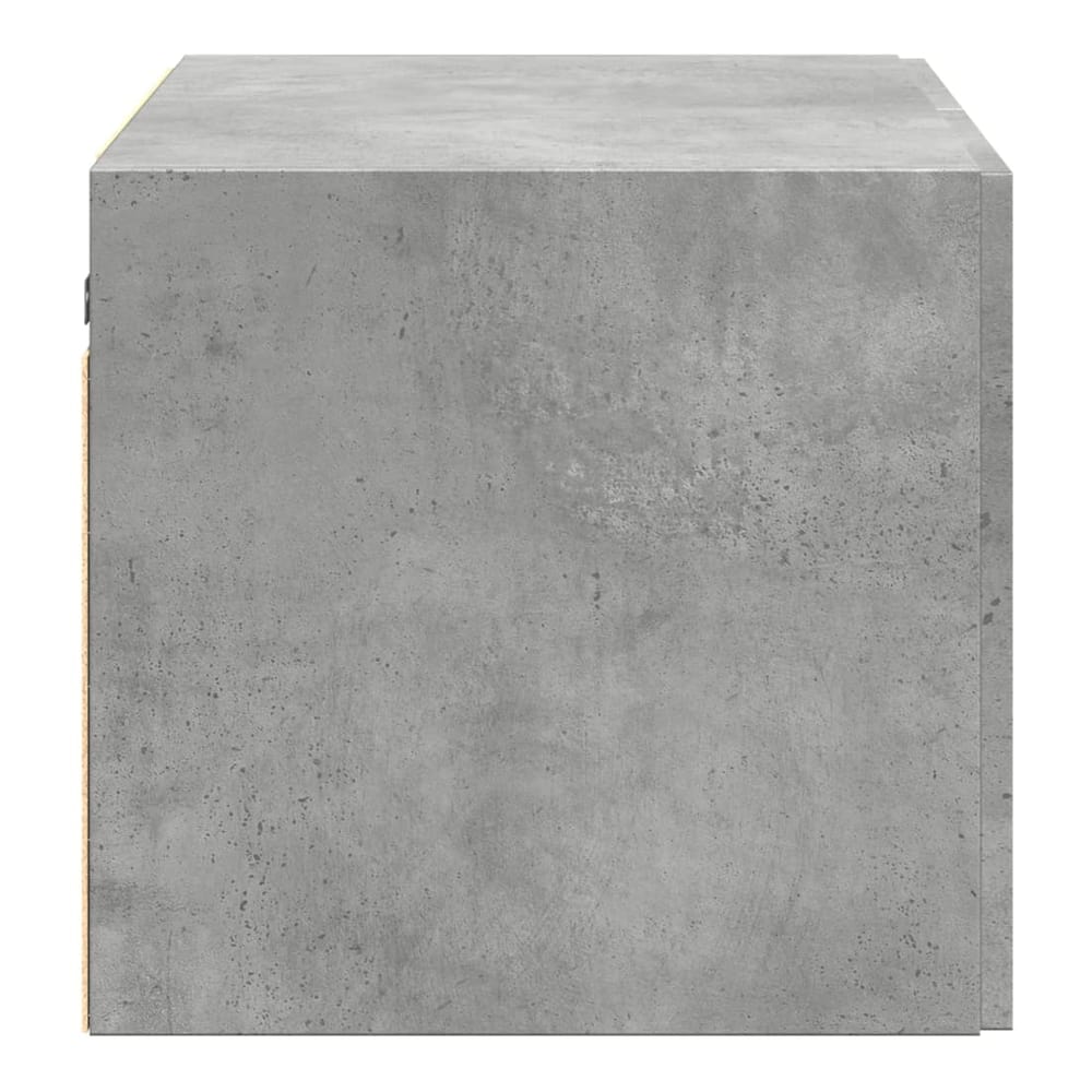 Side view of the concrete grey wall cabinet showing its depth and texture