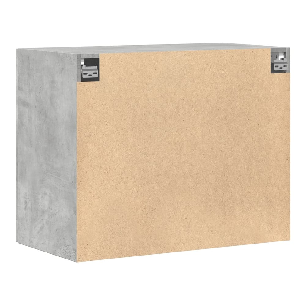 The back of the concrete grey wall cabinet showing its unfinished engineered wood