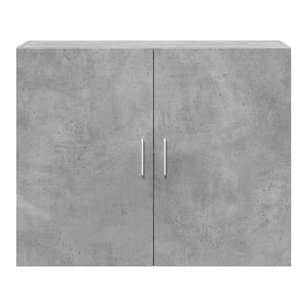 A close-up of the concrete grey wall cabinet doors and handles